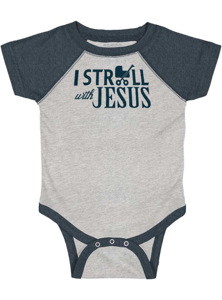 Stroll With Jesus Raglan Romper Bodysuit-Direct To Garment Print-Brisco Baby