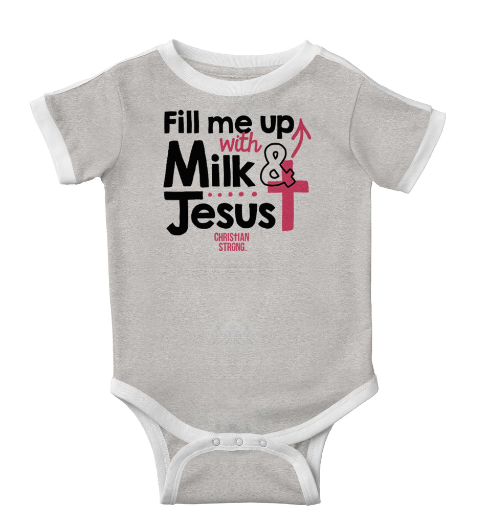 Milk And Jesus Ringer Romper Bodysuit-Direct To Garment Print-Brisco Baby