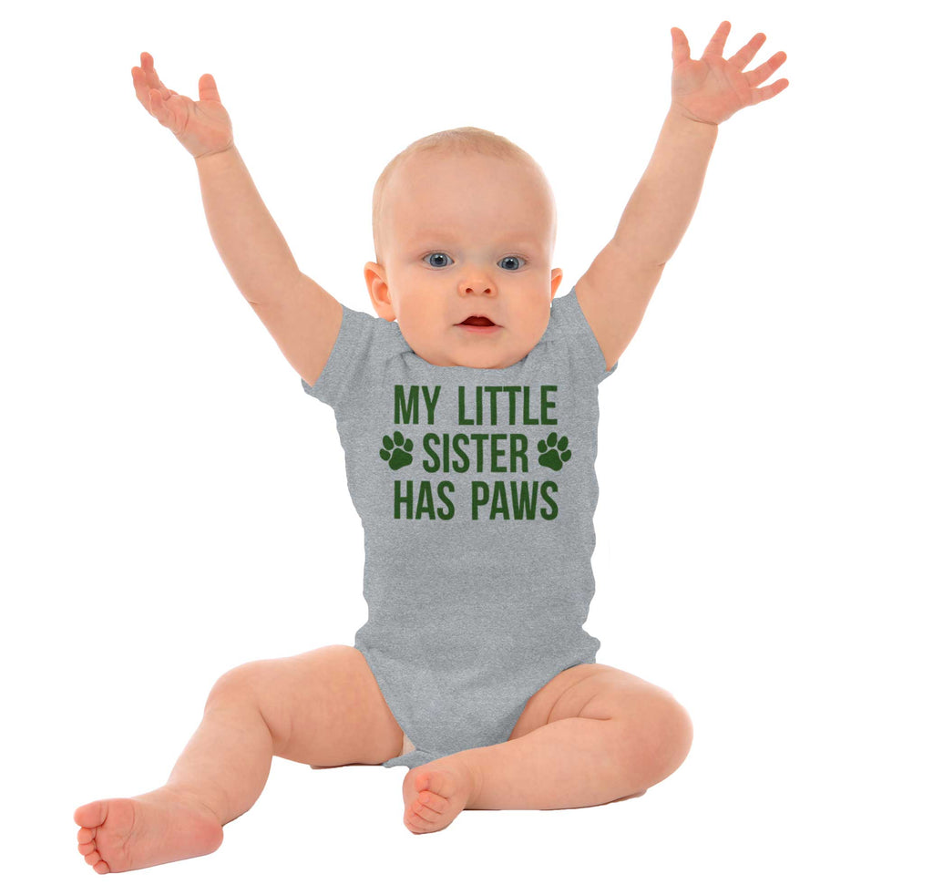 My Little Sister Has Paws Romper Bodysuit-Direct To Garment Print-Brisco Baby