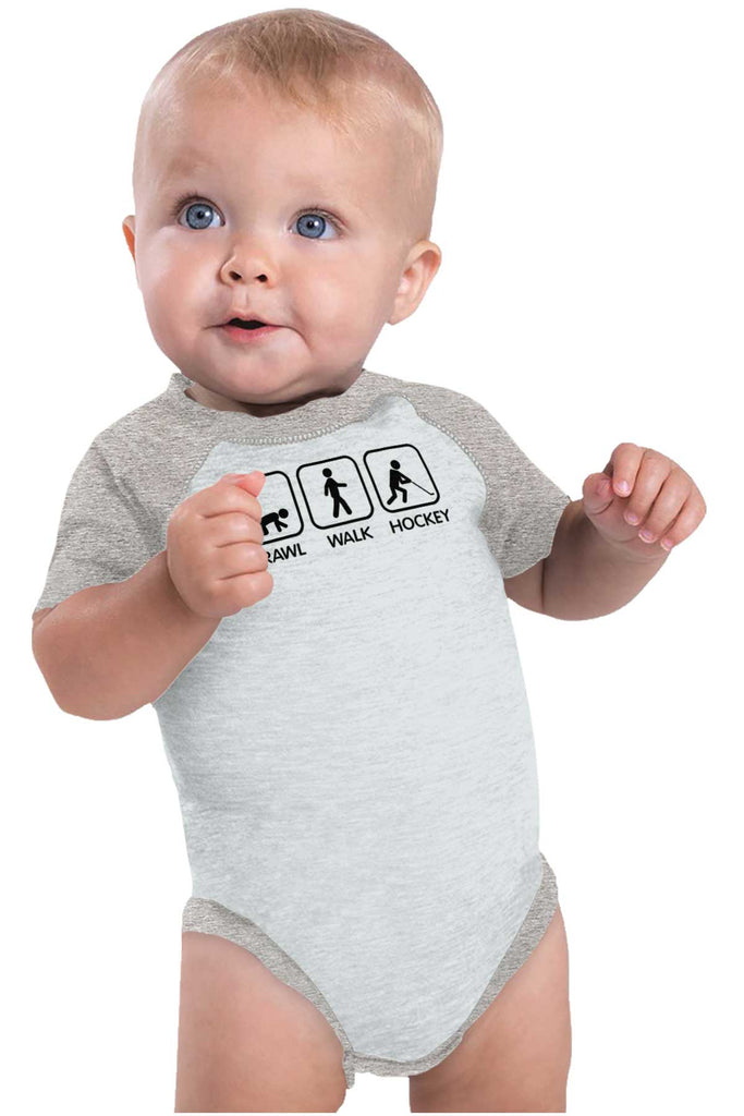 Crawl Walk Hockey Raglan Romper Bodysuit-Direct To Garment Print-Brisco Baby