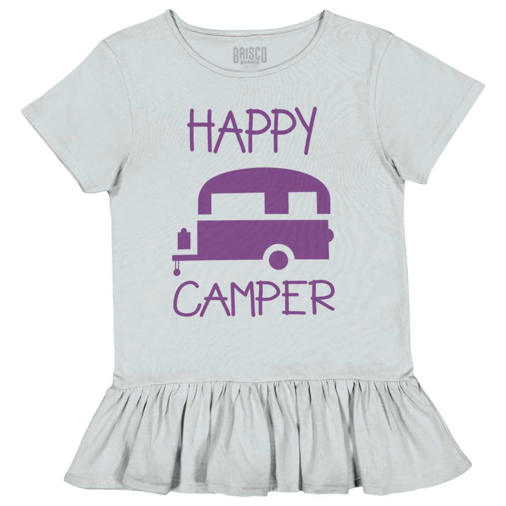 Happy Camper Toddler Ruffle Bottom Tee-Direct To Garment Print-Brisco Baby