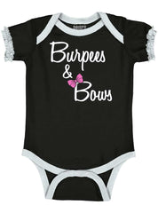 Burpees and Bows Baby Ruffled Trim Romper-Direct To Garment Print-Brisco Baby