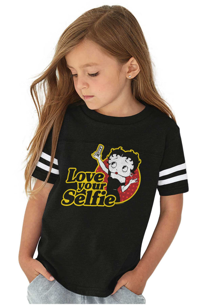 Love Your Selfie Toddler Football Jersey Tee-Direct To Garment Print-Brisco Baby