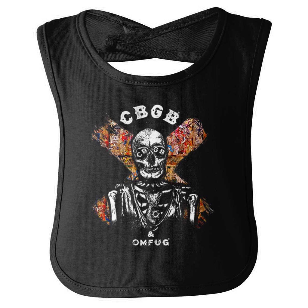 Skeleton CBGB Infant Baby Bib-Direct To Garment Print-Brisco Baby