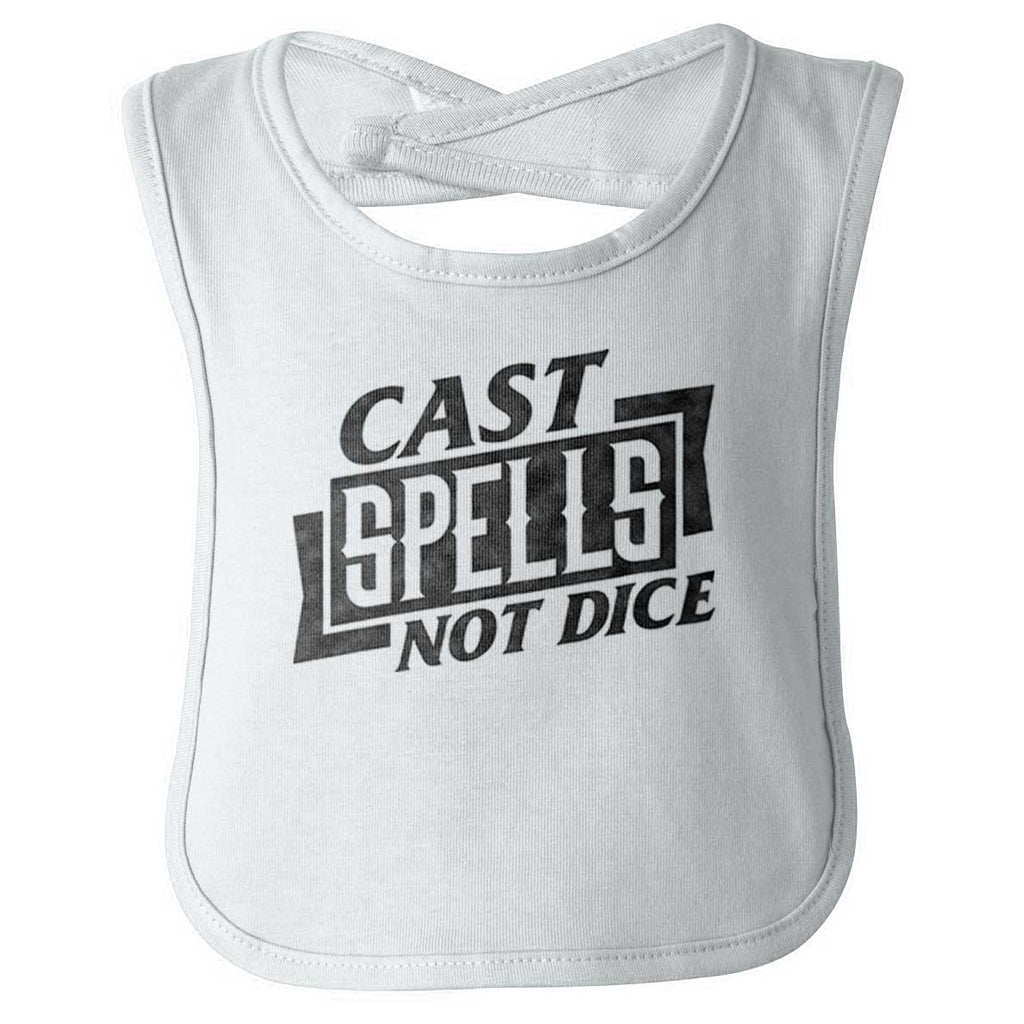 Cast Spells Not Dice Dungeons Infant Baby Bib-Direct To Garment Print-Brisco Baby