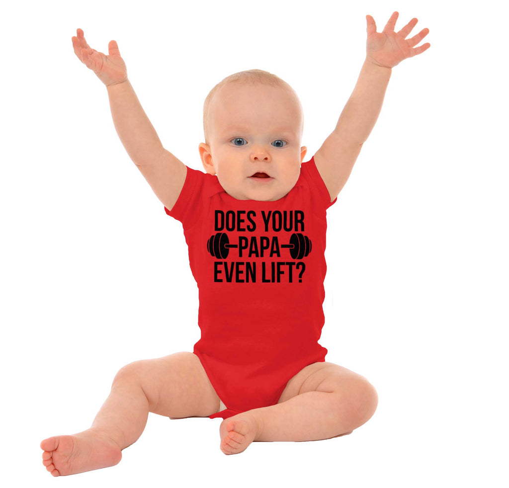 Does Your Papa Lift? Romper Bodysuit-Direct To Garment Print-Brisco Baby