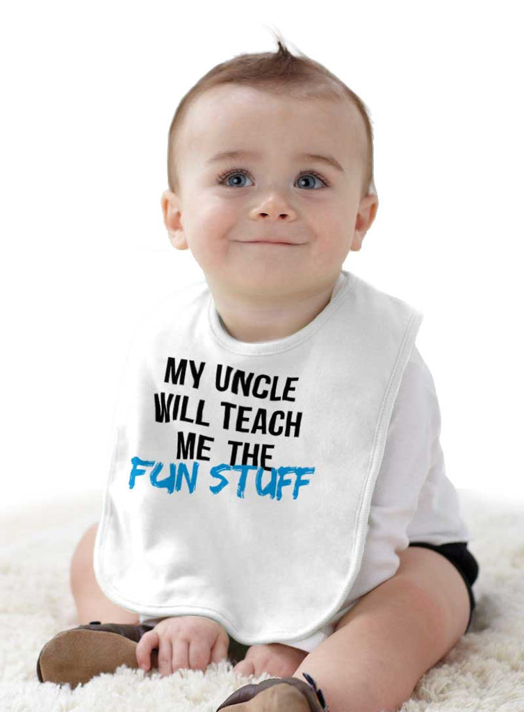 Uncle Teaches Fun Stuff Infant Baby Bib-Direct To Garment Print-Brisco Baby