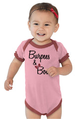 Burpees and Bows Baby Ruffled Trim Romper-Direct To Garment Print-Brisco Baby