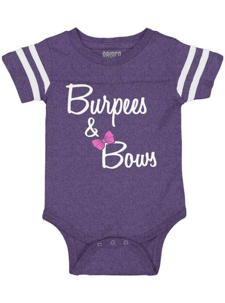 Burpees and Bows Football Romper Bodysuit-Direct To Garment Print-Brisco Baby