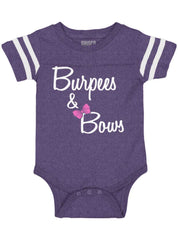 Burpees and Bows Football Romper Bodysuit-Direct To Garment Print-Brisco Baby