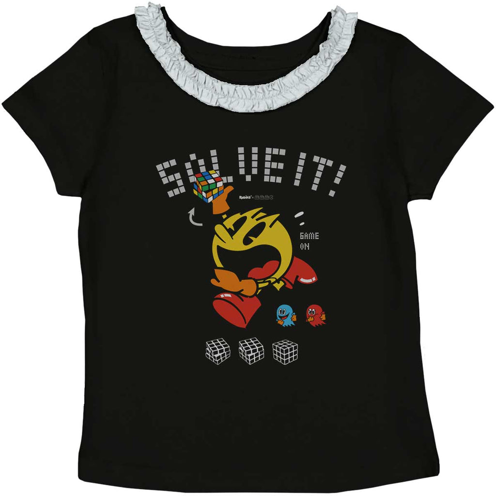 Solve It Pac-Man Toddler Ruffled Trim T-Shirt-Direct To Garment Print-Brisco Baby