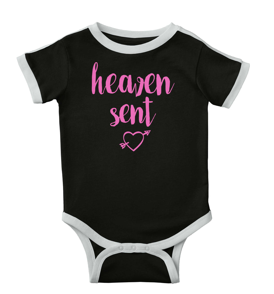 Heaven Sent Ringer Romper Bodysuit-Direct To Garment Print-Brisco Baby