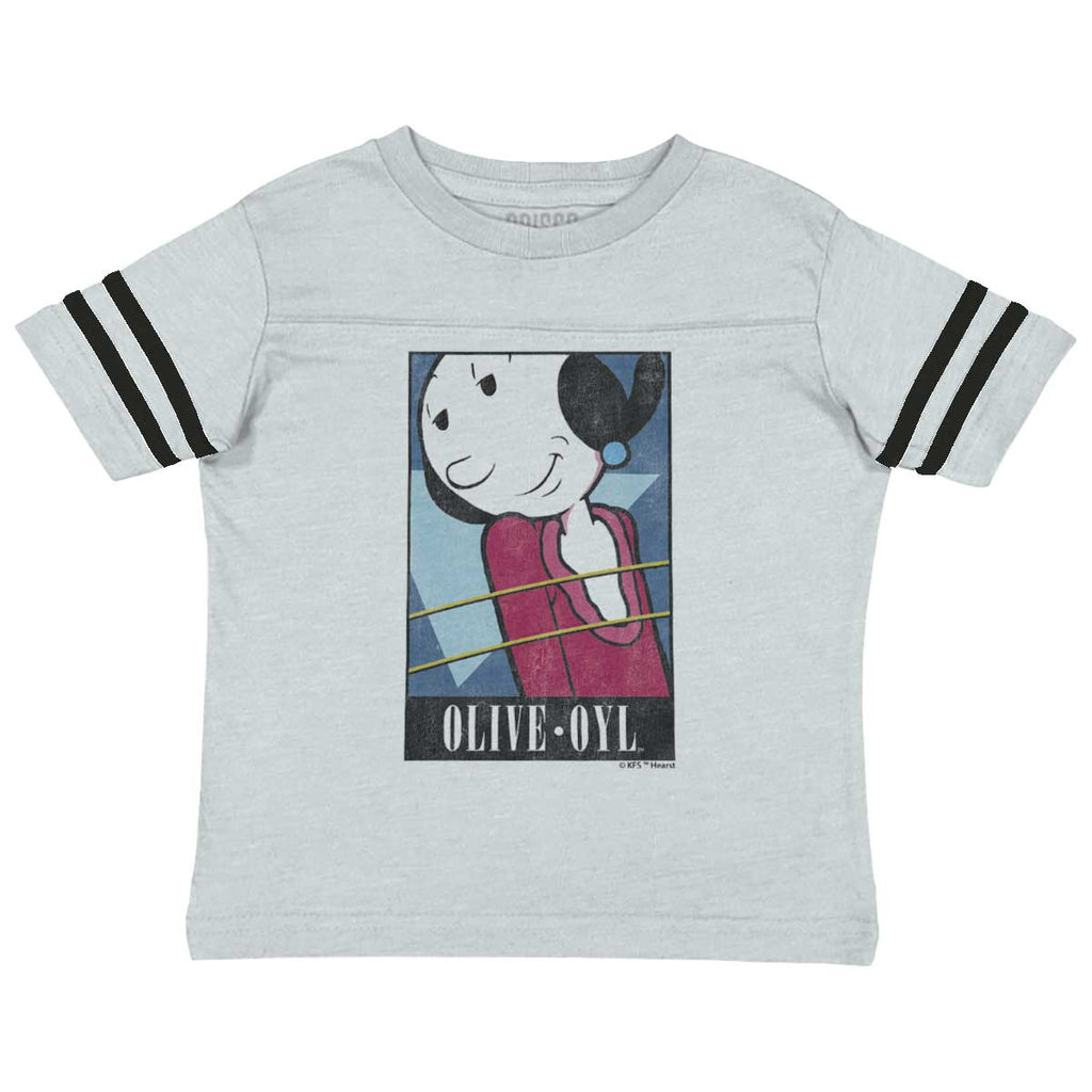 Olive Oyl Toddler Football Jersey Tee-Direct To Garment Print-Brisco Baby