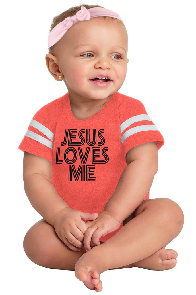 Christ Loves Me Football Romper Bodysuit-Direct To Garment Print-Brisco Baby