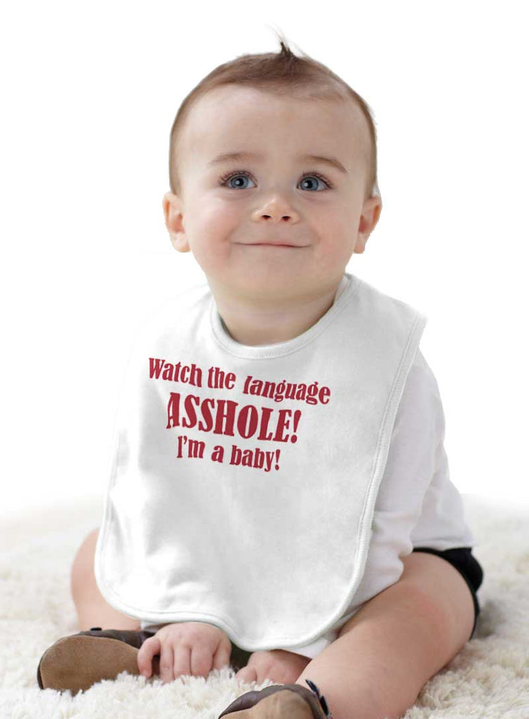 Watch The Language Infant Baby Bib-Direct To Garment Print-Brisco Baby
