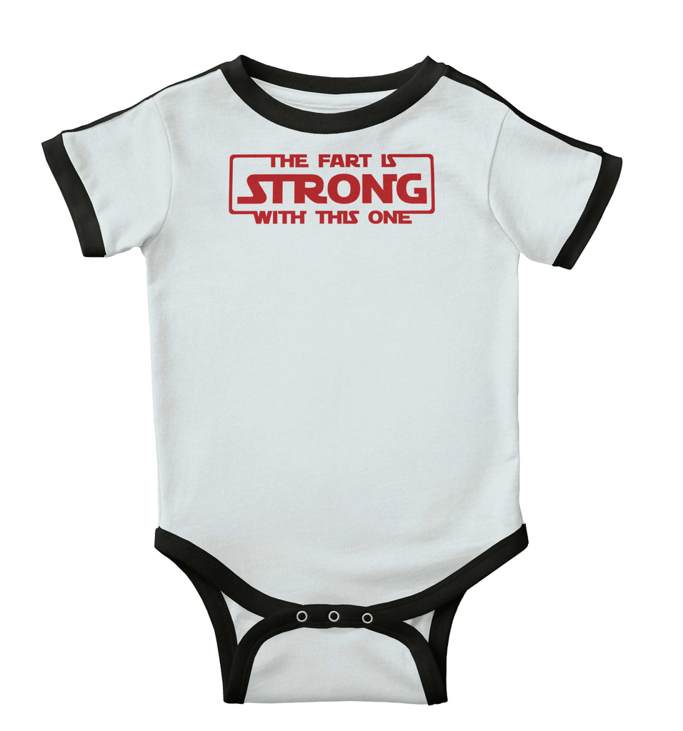 Fart Is Strong Ringer Romper Bodysuit-Direct To Garment Print-Brisco Baby