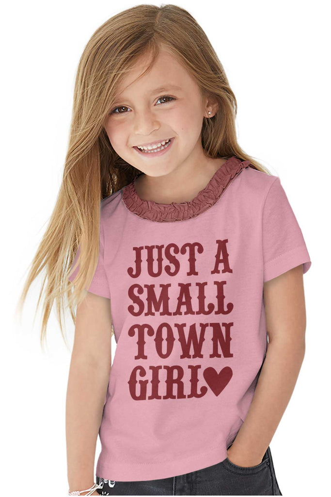 Small Town Girl Toddler Ruffled Trim T-Shirt-Direct To Garment Print-Brisco Baby