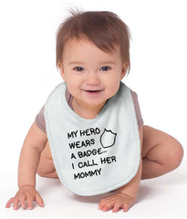 Hero Wears Badge Infant Baby Bib-Direct To Garment Print-Brisco Baby