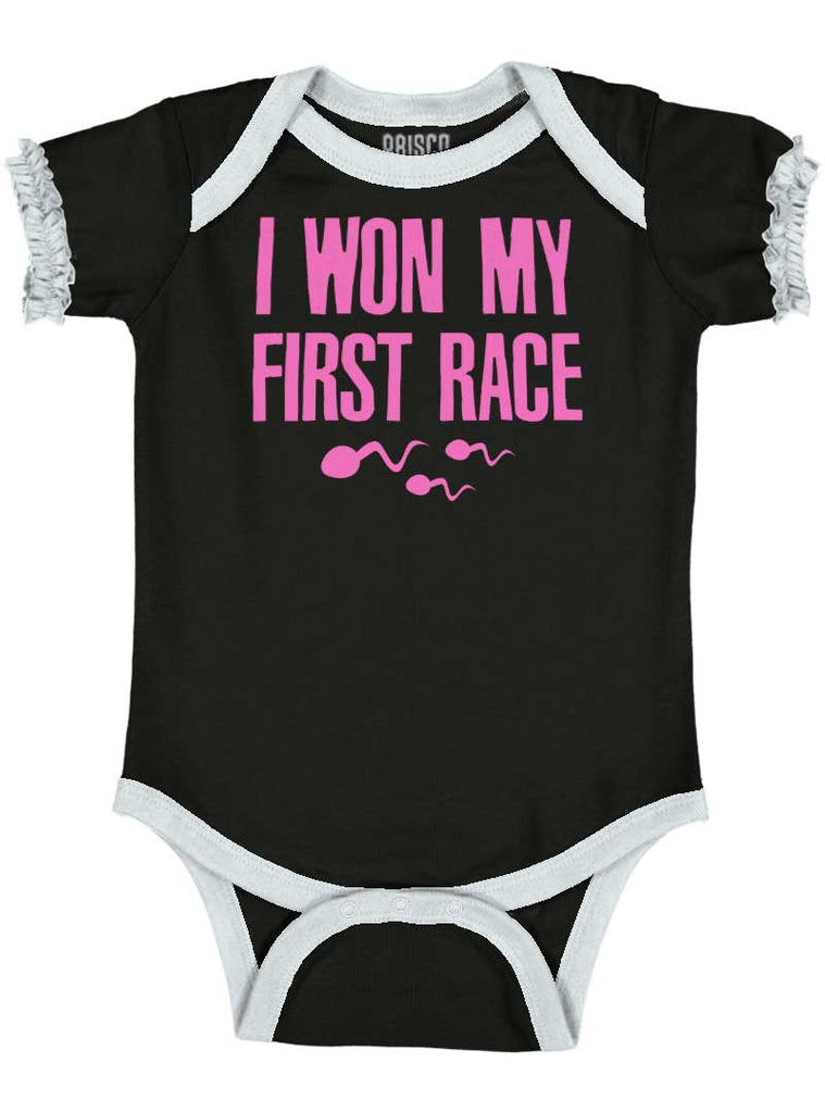 Won The Race Baby Ruffled Trim Romper-Direct To Garment Print-Brisco Baby