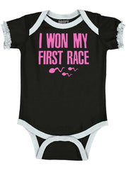 Won The Race Baby Ruffled Trim Romper-Direct To Garment Print-Brisco Baby