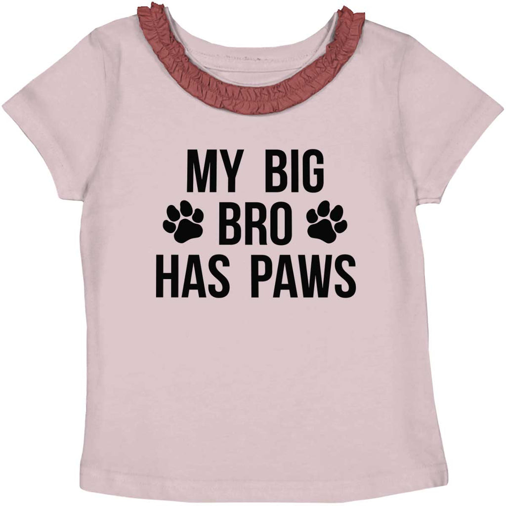 Big Bro Has Paws Toddler Ruffled Trim T-Shirt-Direct To Garment Print-Brisco Baby