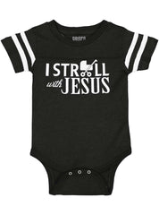 Stroll With Jesus Football Romper Bodysuit-Direct To Garment Print-Brisco Baby