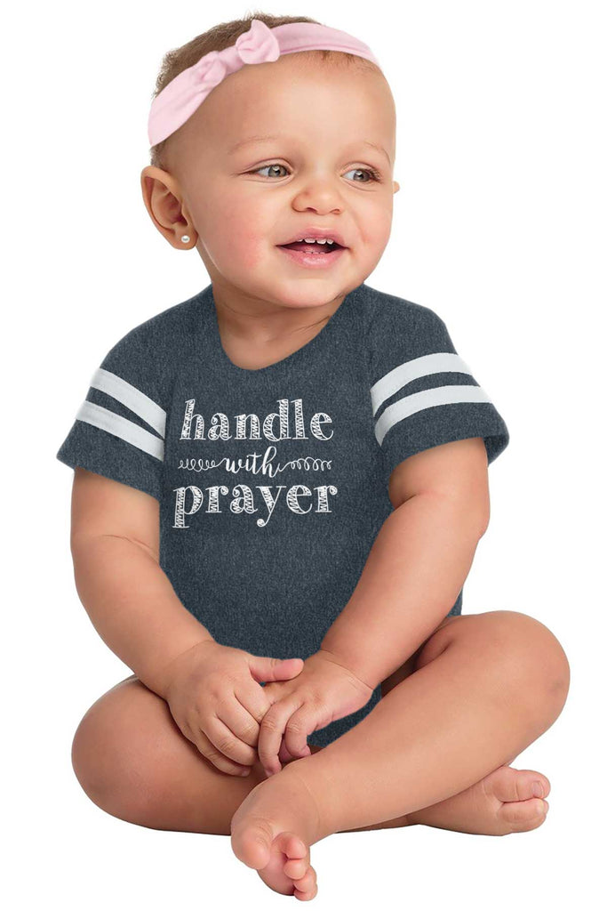 Handle With Prayer Football Romper Bodysuit-Direct To Garment Print-Brisco Baby
