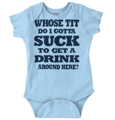 Get A Drink Romper Bodysuit-Direct To Garment Print-Brisco Baby