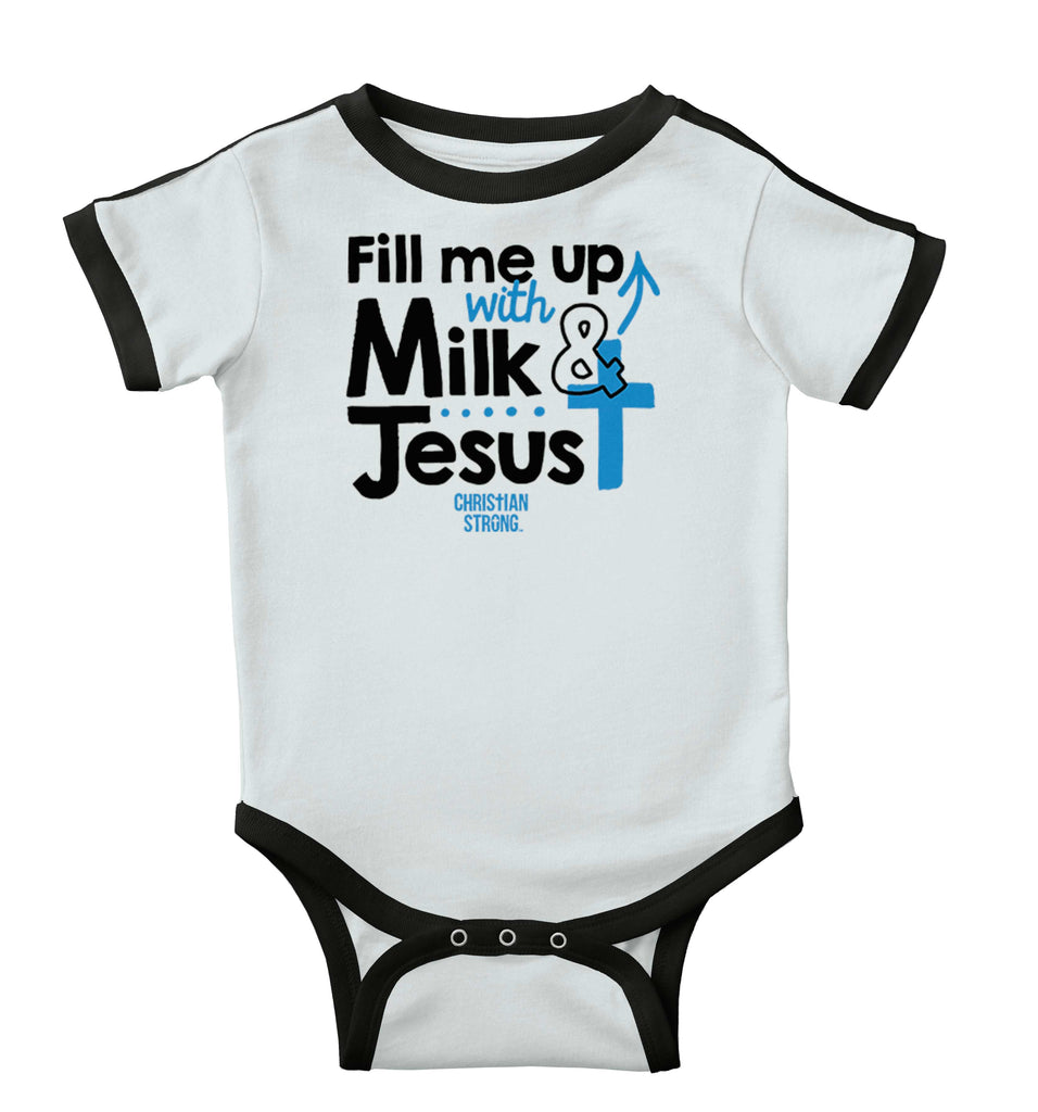 Milk And Jesus Ringer Romper Bodysuit-Direct To Garment Print-Brisco Baby