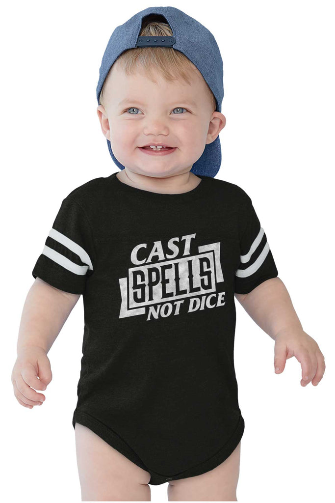 Cast Spells Not Dice Dungeons Football Romper Bodysuit-Direct To Garment Print-Brisco Baby