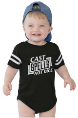 Cast Spells Not Dice Dungeons Football Romper Bodysuit-Direct To Garment Print-Brisco Baby