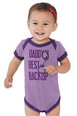 Daddy's Best Backup Baby Ruffled Trim Romper-Direct To Garment Print-Brisco Baby
