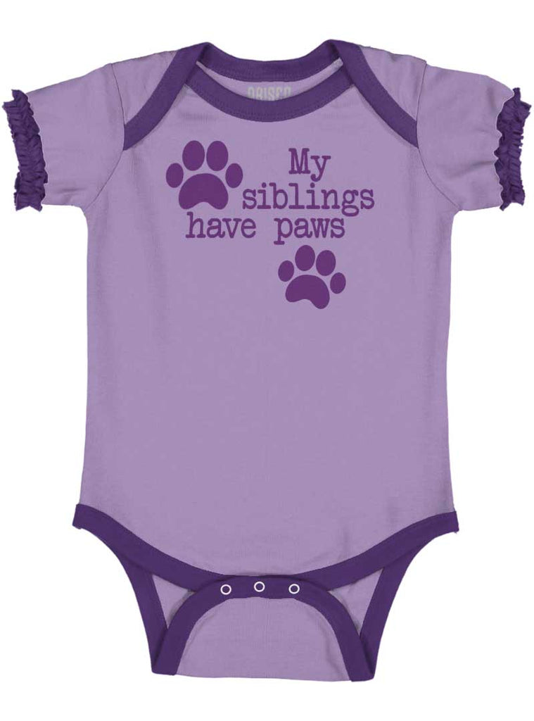 Siblings have paws Baby Ruffled Trim Romper-Direct To Garment Print-Brisco Baby