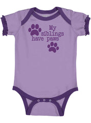 Siblings have paws Baby Ruffled Trim Romper-Direct To Garment Print-Brisco Baby
