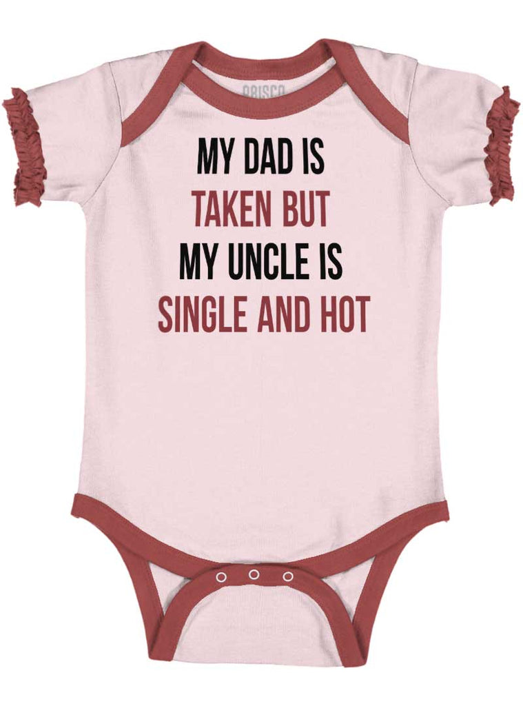 Dad Taken Uncle Sing Baby Ruffled Trim Romper-Direct To Garment Print-Brisco Baby