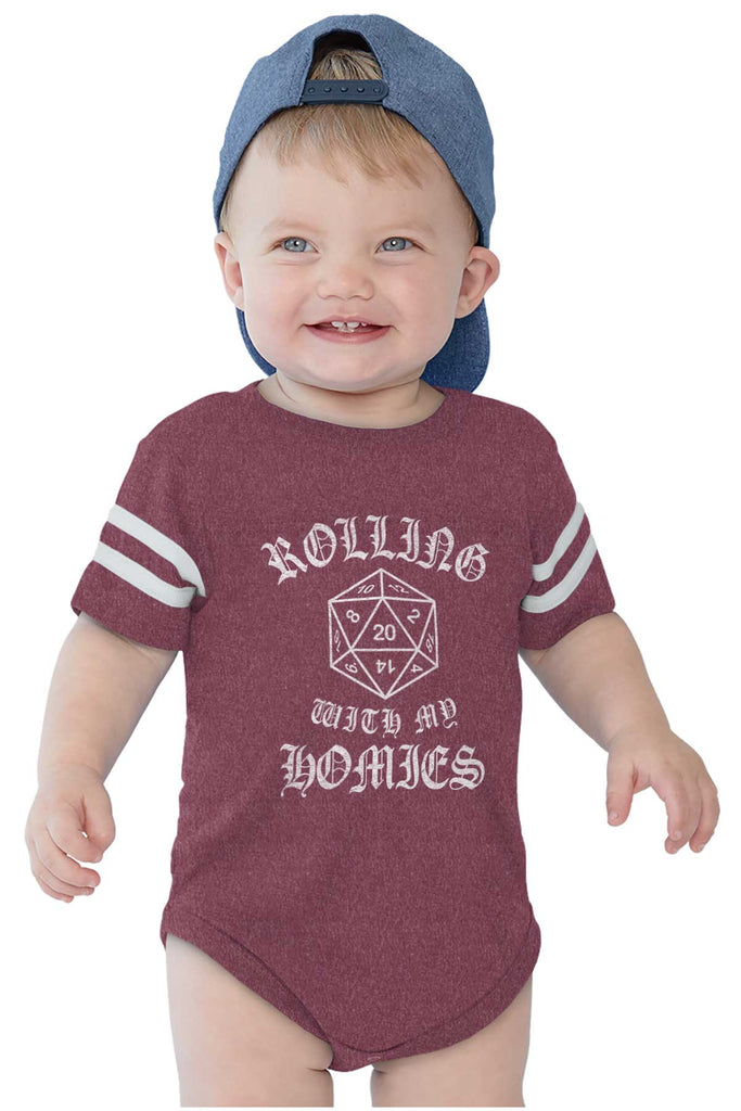 Rolling With My Homies Dungeons Football Romper Bodysuit-Direct To Garment Print-Brisco Baby