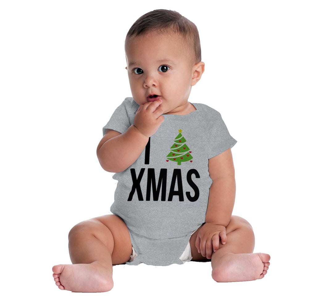 I Love Xmas Romper Bodysuit-Direct To Garment Print-Brisco Baby