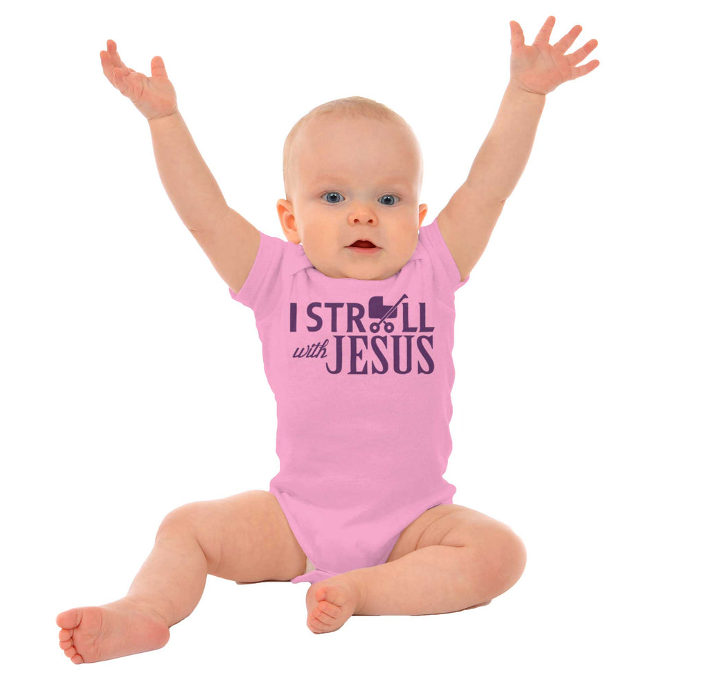 Stroll With Jesus Romper Bodysuit-Direct To Garment Print-Brisco Baby
