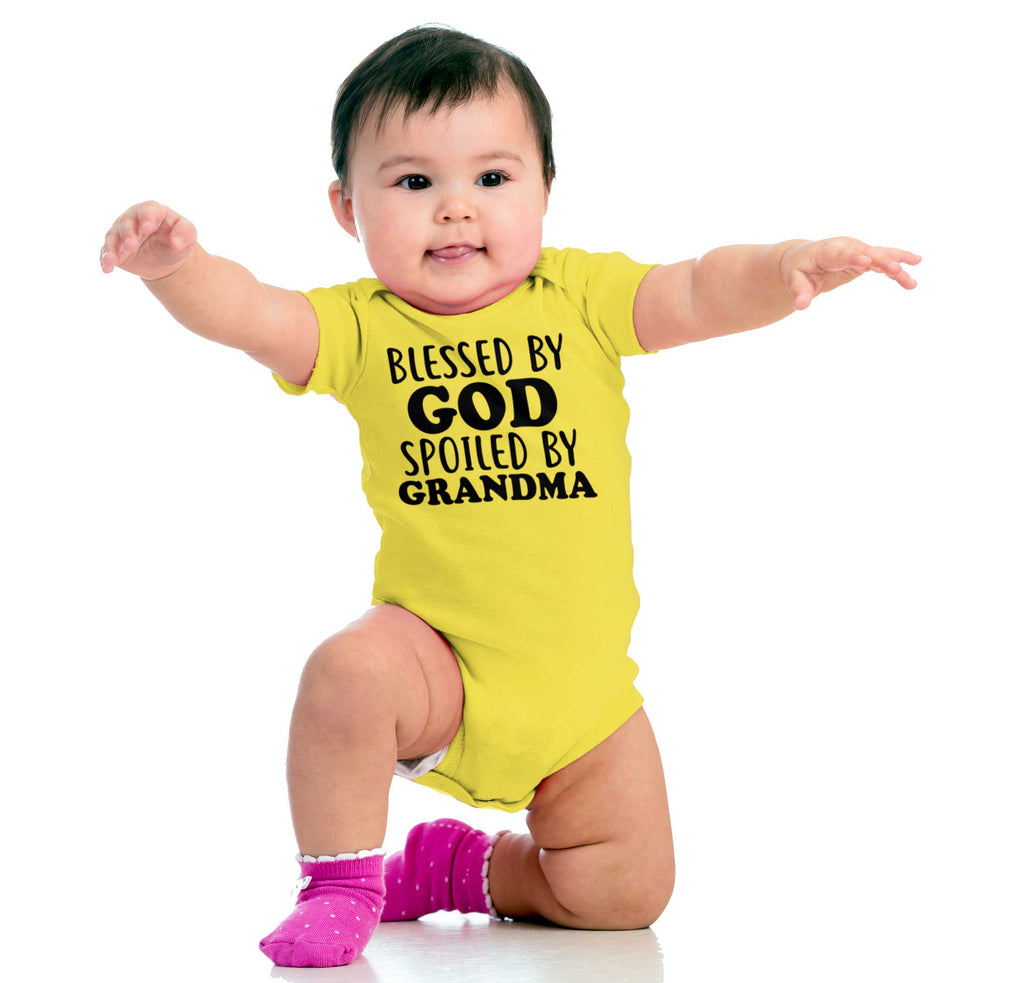 Blessed By God Spoiled By Grandma Romper Bodysuit-Direct To Garment Print-Brisco Baby