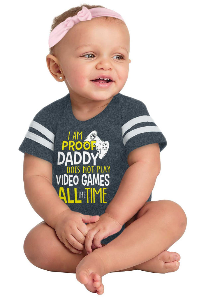 Daddy Plays Video Games Football Romper Bodysuit-Direct To Garment Print-Brisco Baby