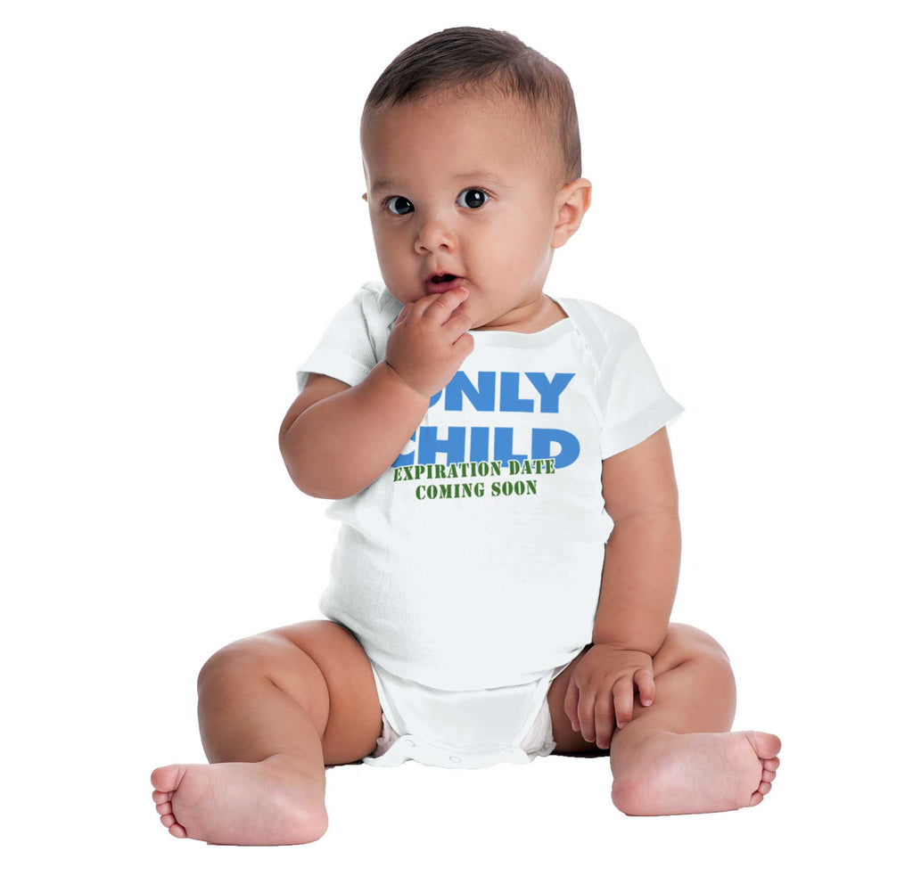 Only Child Expiration Date Romper Bodysuit-Direct To Garment Print-Brisco Baby