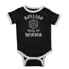Rolling With My Homies Dungeons Ringer Romper Bodysuit-Direct To Garment Print-Brisco Baby