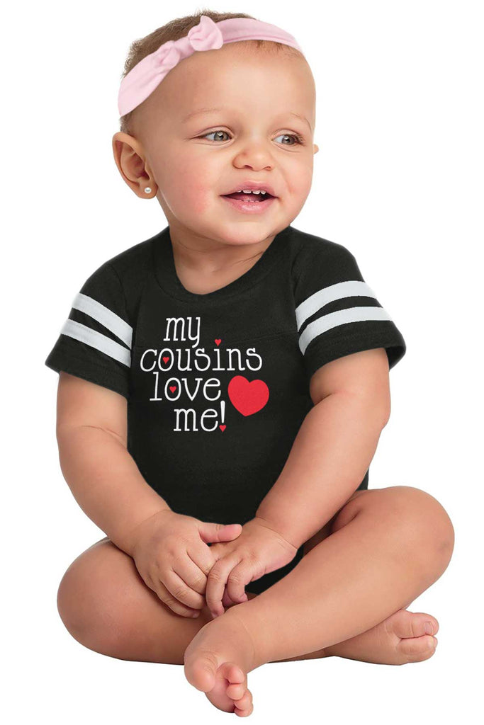 Cousins Love Me Football Romper Bodysuit-Direct To Garment Print-Brisco Baby