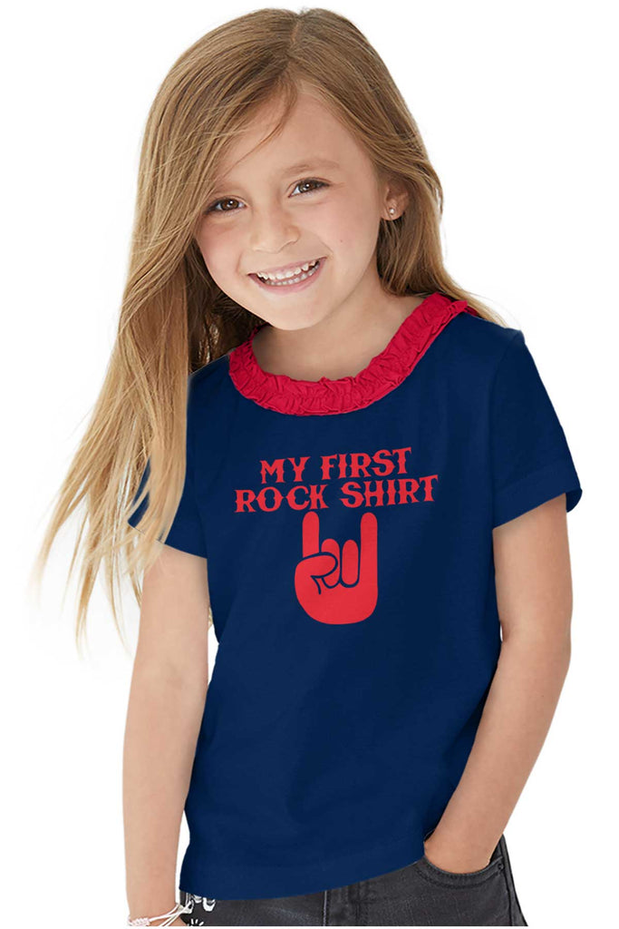Rock Shirt Toddler Ruffled Trim T-Shirt-Direct To Garment Print-Brisco Baby
