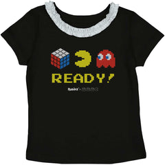 Ready Pac-Man Toddler Ruffled Trim T-Shirt-Direct To Garment Print-Brisco Baby