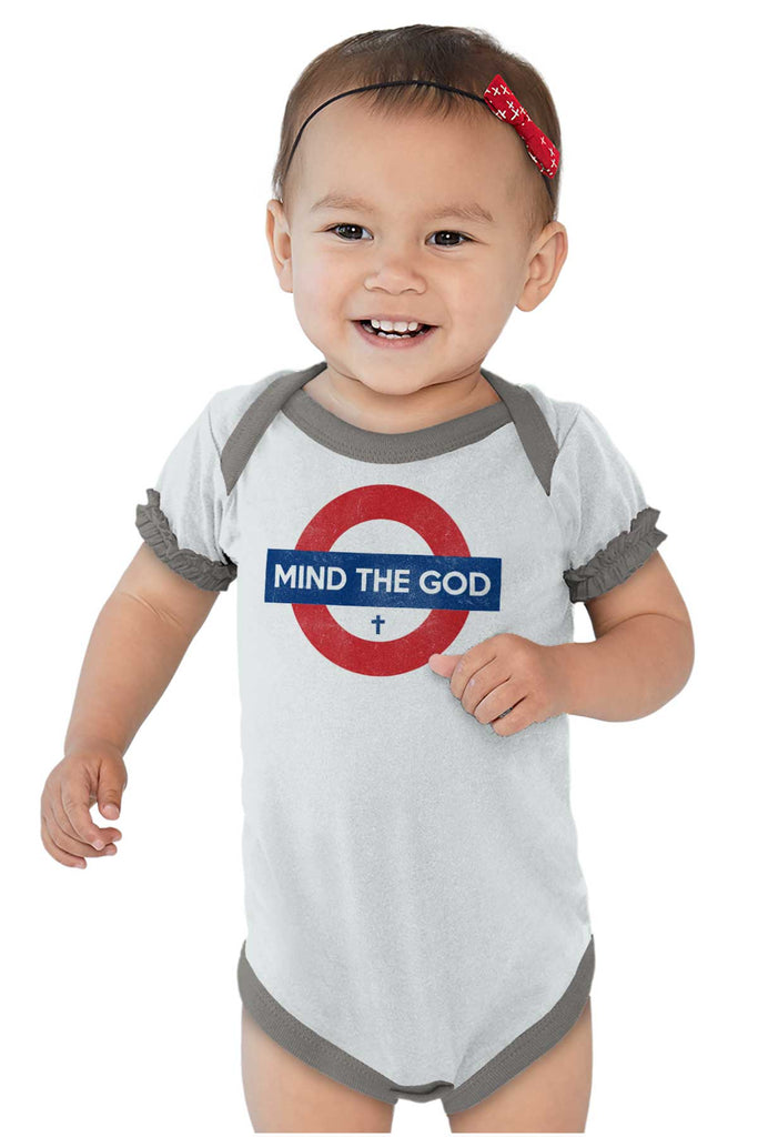 Mind The God Baby Ruffled Trim Romper-Direct To Garment Print-Brisco Baby