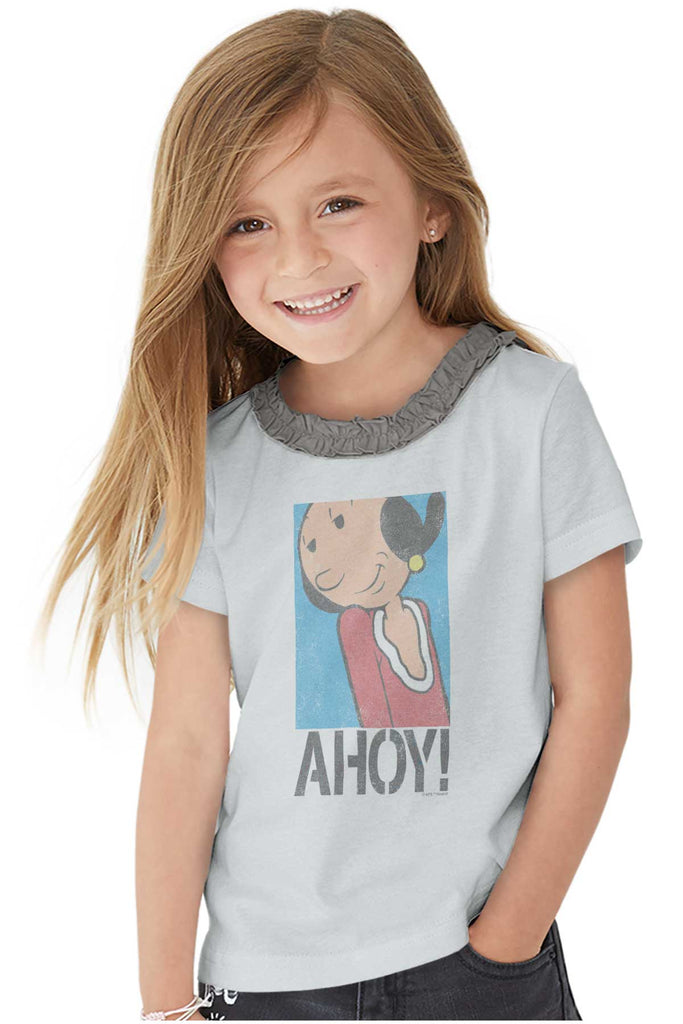 Ahoy Olive Oyl Toddler Ruffled Trim T-Shirt-Direct To Garment Print-Brisco Baby