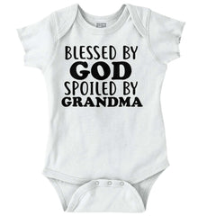 Blessed By God Spoiled By Grandma Romper Bodysuit-Direct To Garment Print-Brisco Baby