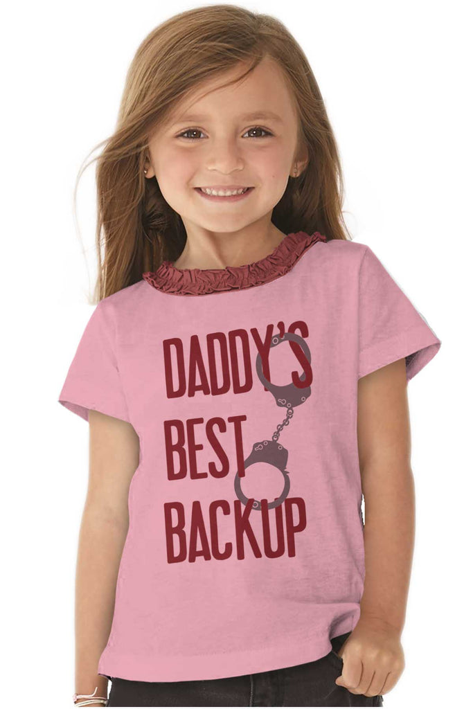 Daddy's Best Backup Toddler Ruffled Trim T-Shirt-Direct To Garment Print-Brisco Baby