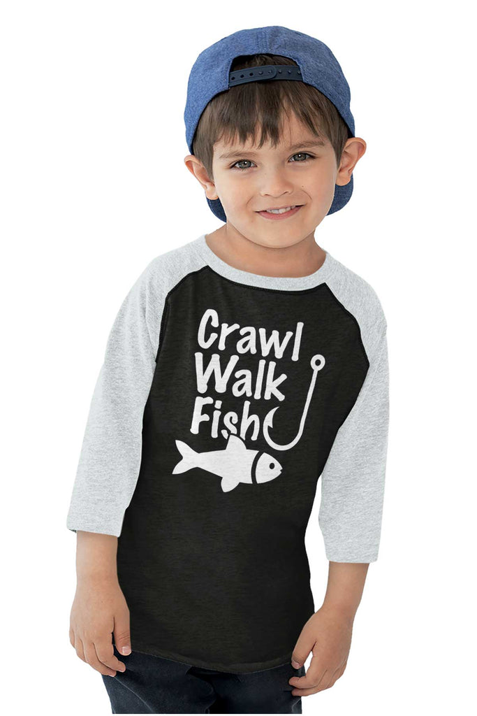 Crawl Walk Fish Toddler Baseball-Direct To Garment Print-Brisco Baby